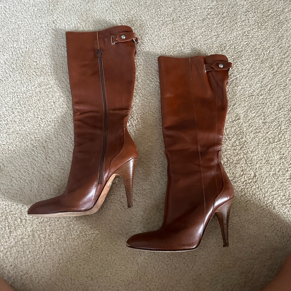 Christin Michaels brown leather heeled boots